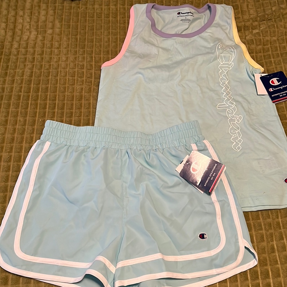Kids Champion Outfit- Size L- Teal/Light Blue